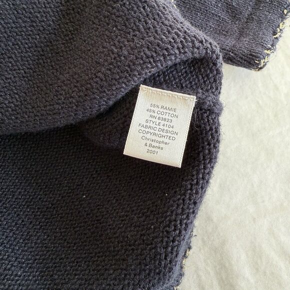 Y2K Christopher Banks Hand Embroidered Navy Gold Leaves Fall Cardigan Sweater XL - Picture 9 of 10